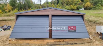 Garaż blaszany na zgłoszenie, 6x5,8m do 35m2 ,ciemny orzech, filc, okno, blachodachówka, drzwi , wzmocniony profilem zamkniętym ocynkowanym