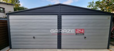 Garaż blaszany na zgłoszenie , 6x5,8m do 35m2 ,grafit mat + srebrny, dwie bramy uchylne , drzwi , okno, wzmocniony profilem zamkniętym ocynkowanym