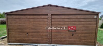 Garaż blaszany na zgłoszenie , 6x5,8m do 35m2 ,ciemny orzech,dwie bramy uchylne, wzmocniony profilem zamkniętym ocynkowanym