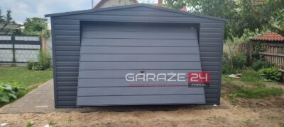 Garaż blaszany na zgłoszenie , 4x5m, grafit mat, brama uchylna , wzmocniony profilem zamkniętym ocynkowanym