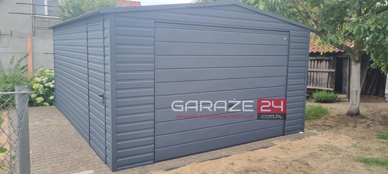 Garaż blaszany na zgłoszenie , 4x5m, grafit mat, brama uchylna , wzmocniony profilem zamkniętym ocynkowanym - obrazek 3