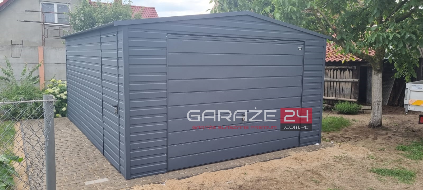 Garaż blaszany na zgłoszenie , 4x5m, grafit mat, brama uchylna , wzmocniony profilem zamkniętym ocynkowanym - obrazek 4