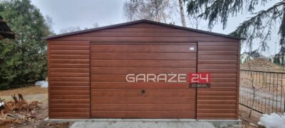 Garaż blaszany na zgłoszenie , 5x6m, do 35m2, ciemny orzech, brama uchylna , wzmocniony profilem zamkniętym ocynkowanym