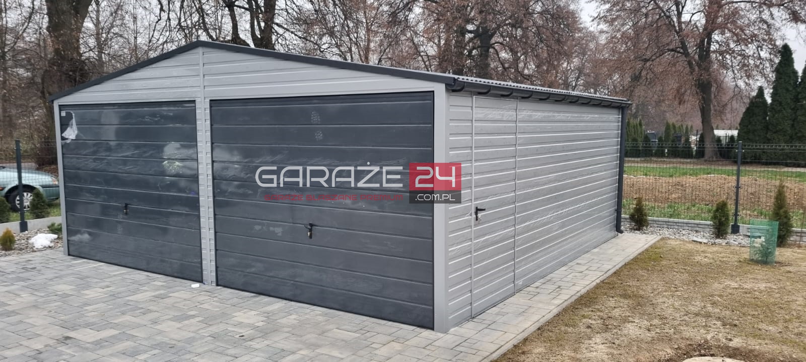Garaż blaszany na zgłoszenie, 6×5,80m, do 35m2, dwie bramy uchylne , wzmocniony profilem zamkniętym ocynkowanym
