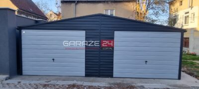 Garaż blaszany PREMIUM 7x6m, dwie bramy uchylne, wzmocniony profilem zamkniętym ocynkowanym