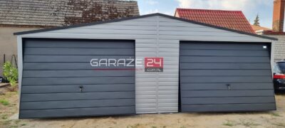 Garaż blaszany PREMIUM 7x6m , dwie bramy uchylne, srebrny + grafit mat, wzmocniony profilem zamkniętym ocynkowanym