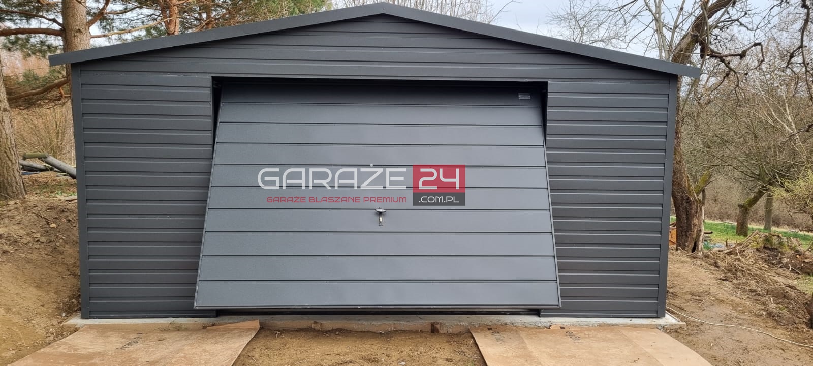 Garaż blaszany na zgłoszenie, 5x6m , do 35m2, grafit mat, brama uchylna , wzmocniony profilem zamkniętym ocynkowanym