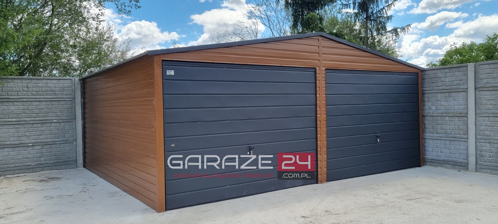 Garaż blaszany na zgłoszenie , 6x5m , złoty dąb + grafit mat, dwie bramy uchylne, wzmocniony profilem zamkniętym ocynkowanym - obrazek 7