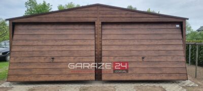 Garaż blaszany na zgłoszenie 6x5m , do 35m2, ciemny orzech , dwie bramy uchylne , wzmocniony profilem zamkniętym ocynkowanym