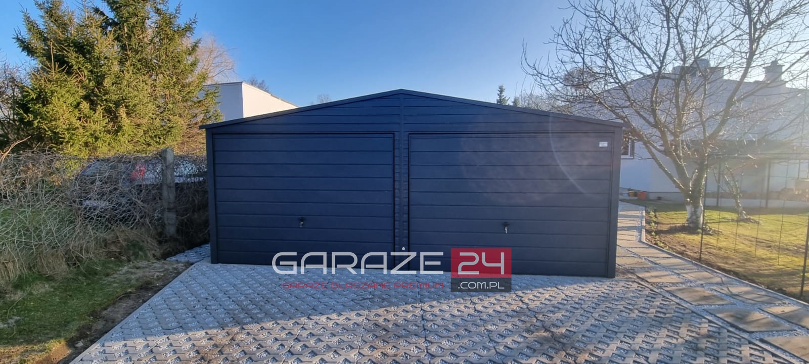 Garaż blaszany na zgłoszenie 6x5m , do 35m2, grafit mat, dwie bramy uchylne, wzmocniony profilem zamkniętym ocynkowanym - obrazek 3