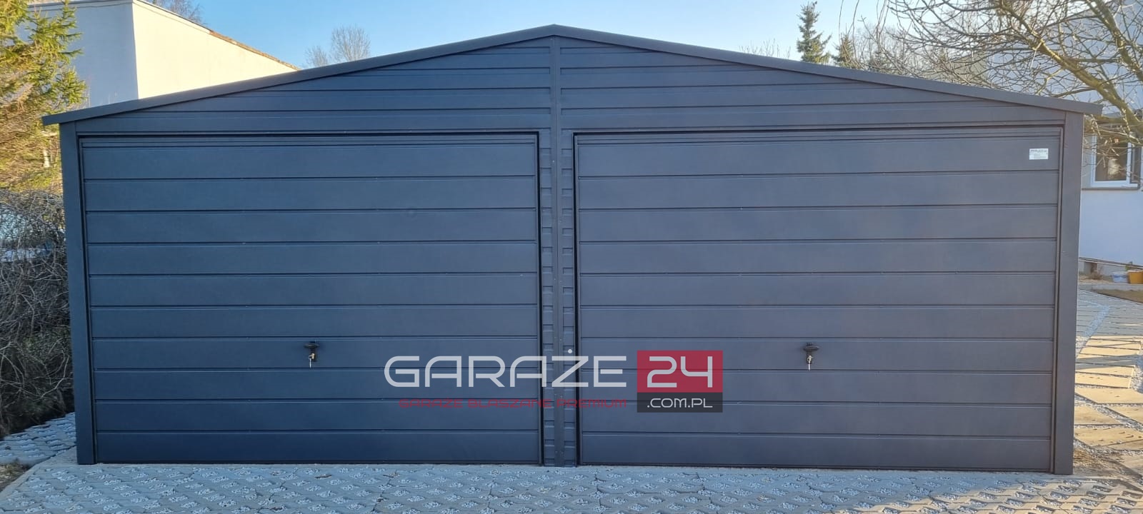 Garaż blaszany na zgłoszenie 6x5m , do 35m2, grafit mat, dwie bramy uchylne, wzmocniony profilem zamkniętym ocynkowanym - obrazek 4