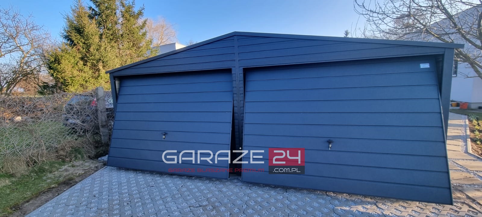 Garaż blaszany na zgłoszenie 6x5m , do 35m2, grafit mat, dwie bramy uchylne, wzmocniony profilem zamkniętym ocynkowanym - obrazek 5