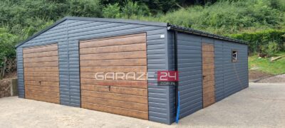 Garaż blaszany PREMIUM 8x8m, rynny PCV , filc pod dachem, drzwi , okno , wzmocniony profilem zamkniętym ocynkowanym