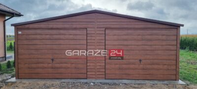 Garaż blaszany na dwa samochody PREMIUM 6,5x6m ciemny orzech ,dwie bramy uchylne, okno , wzmocniony profilem zamkniętym ocynkowanym