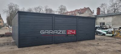 Garaż blaszany Premium, 9x6m, grafit mat , trzy bramy uchylne , wzmocniony profilem zamkniętym ocynkowanym