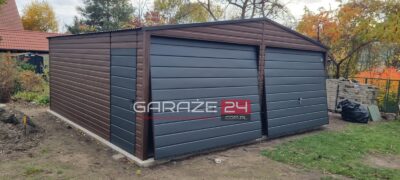 Garaż blaszany PREMIUM 6x5,80m, do 35m2 na zgłoszenie ,ciemny orzech + grafit , podwyższony o 10cm, wzmocniony profilem zamkniętym ocynkowanym