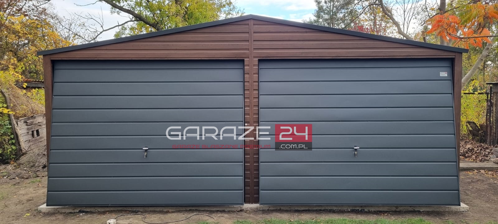 Garaż blaszany PREMIUM 6x5,80m, do 35m2 na zgłoszenie ,ciemny orzech + grafit , podwyższony o 10cm, wzmocniony profilem zamkniętym ocynkowanym - obrazek 4