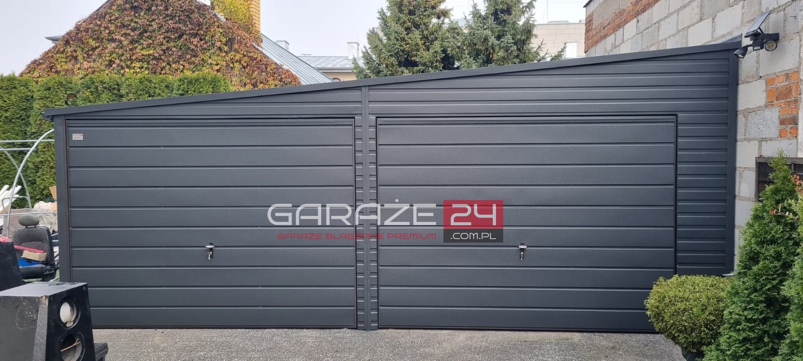 Garaż blaszany Premium 6,5x6m, spad w lewo, drzwi , wzmocniony profilem zamkniętym ocynkowanym