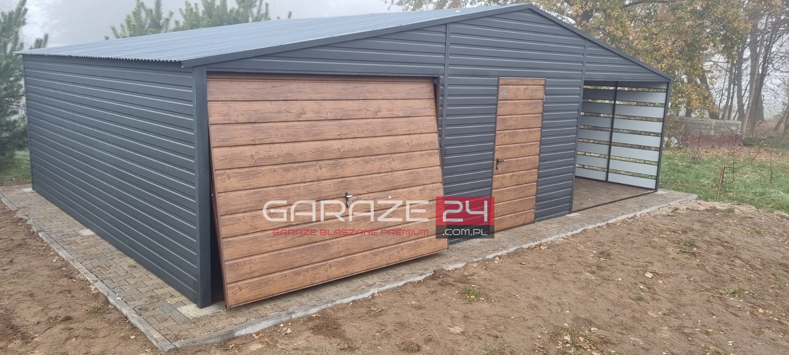 Garaż blaszany Premium, 9m szeroki ( 6m garaż + 3m wiata) 6m długi, brama uchylna , drzwi ,wzmocniony profilem zamkniętym ocynkowanym - obrazek 2