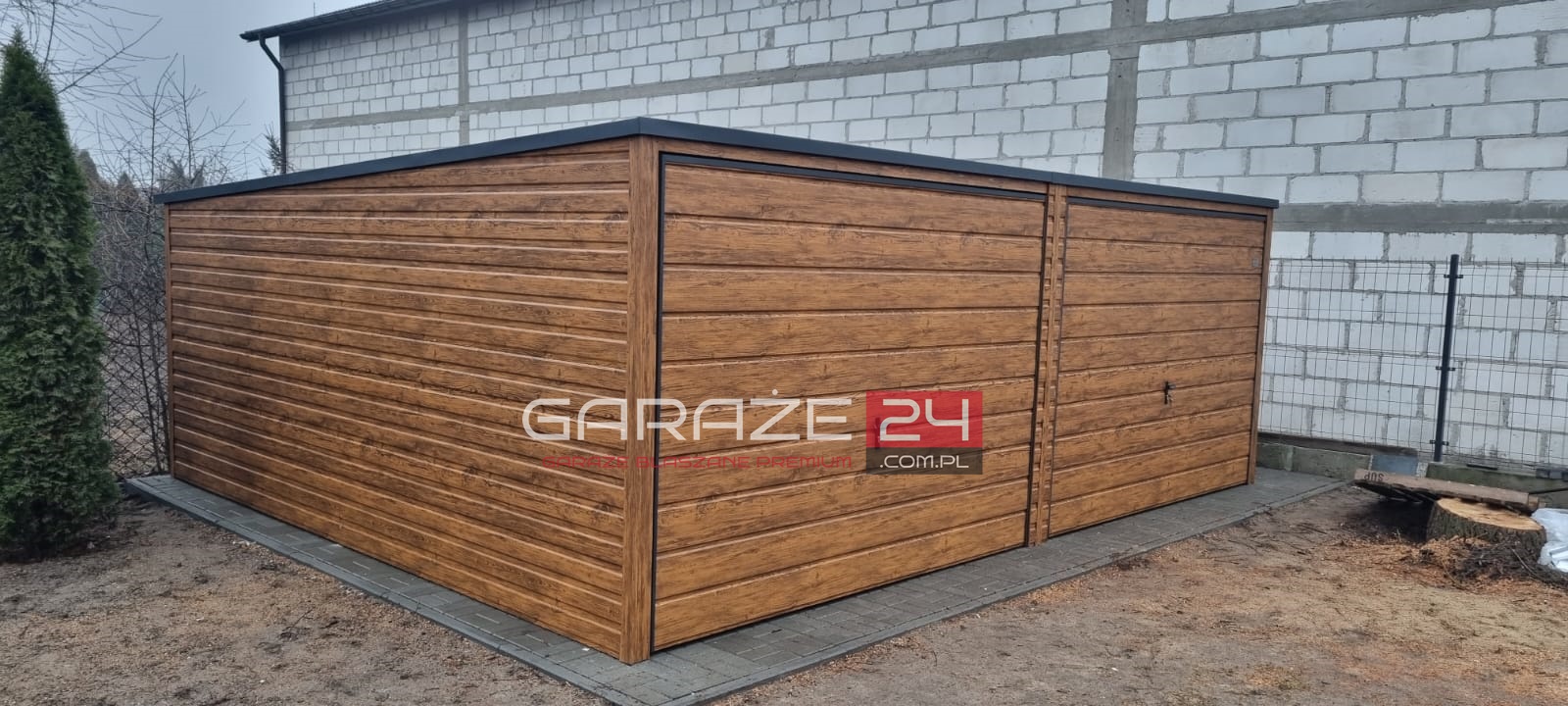 Garaż blaszany PREMIUM 6x5,80m , do 35m2 na zgłoszenie, jasny orzech , dwie bramy uchylne ,wzmocniony profilem zamkniętym ocynkowanym - obrazek 4