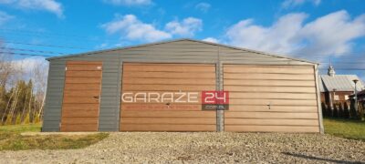 Garaż blaszany PREMIUM 8x6m, dwie bramy uchylne , drzwi , wzmocniony profilem zamkniętym ocynkowanym
