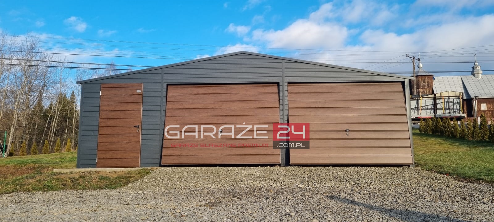 Garaż blaszany PREMIUM 8x6m, dwie bramy uchylne , drzwi , wzmocniony profilem zamkniętym ocynkowanym - obrazek 5