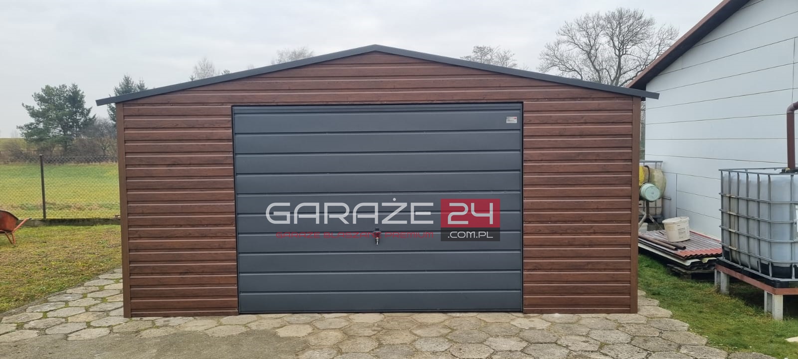 Garaż blaszany PREMIUM 5x6m do 35m2 na zgłoszenie, ciemny orzech + grafit, brama uchylna ,drzwi , okno, wzmocniony profilem zamkniętym ocynkowanym - obrazek 4