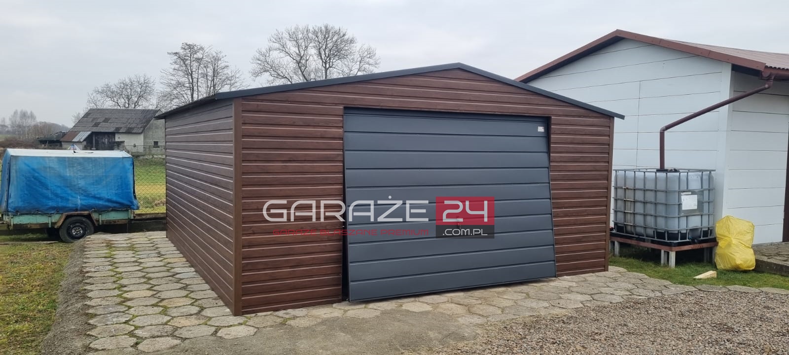 Garaż blaszany PREMIUM 5x6m do 35m2 na zgłoszenie, ciemny orzech + grafit, brama uchylna ,drzwi , okno, wzmocniony profilem zamkniętym ocynkowanym - obrazek 5