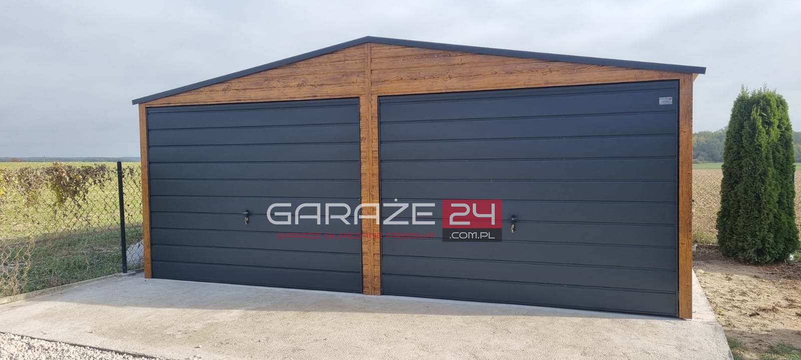 Garaż blaszany 6x5,5m do 35m2 na zgłoszenie, jasny orzech + grafit mat , dwie bramy uchylne, drzwi , wzmocniony profilem zamkniętym ocynkowanym - obrazek 4