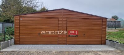 Garaż blaszany PREMIUM 7x6m złoty dąb , dwie bramy uchylne,  wzmocniony profilem zamkniętym ocynkowanym