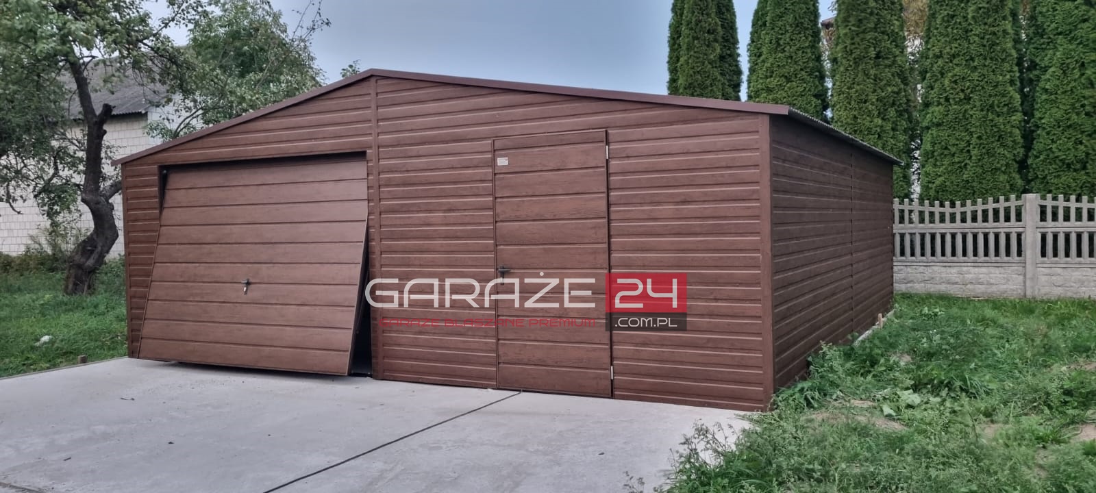 Garaż blaszany PREMIUM 7x5m do 35m2 na zgłoszenie, ciemny orzech , brama uchylna , drzwi ,wzmocniony profilem zamkniętym ocynkowanym - obrazek 5