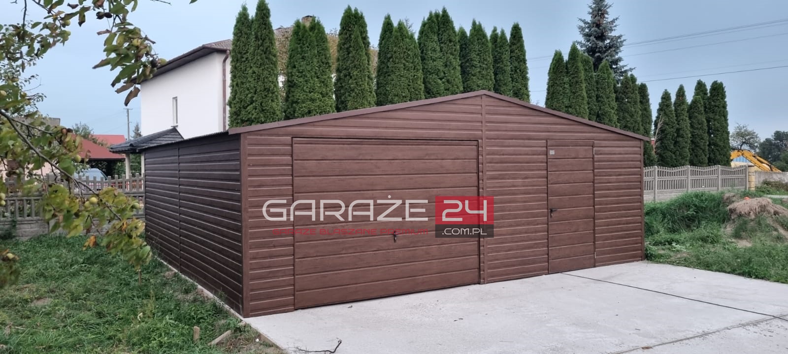 Garaż blaszany PREMIUM 7x5m do 35m2 na zgłoszenie, ciemny orzech , brama uchylna , drzwi ,wzmocniony profilem zamkniętym ocynkowanym - obrazek 4