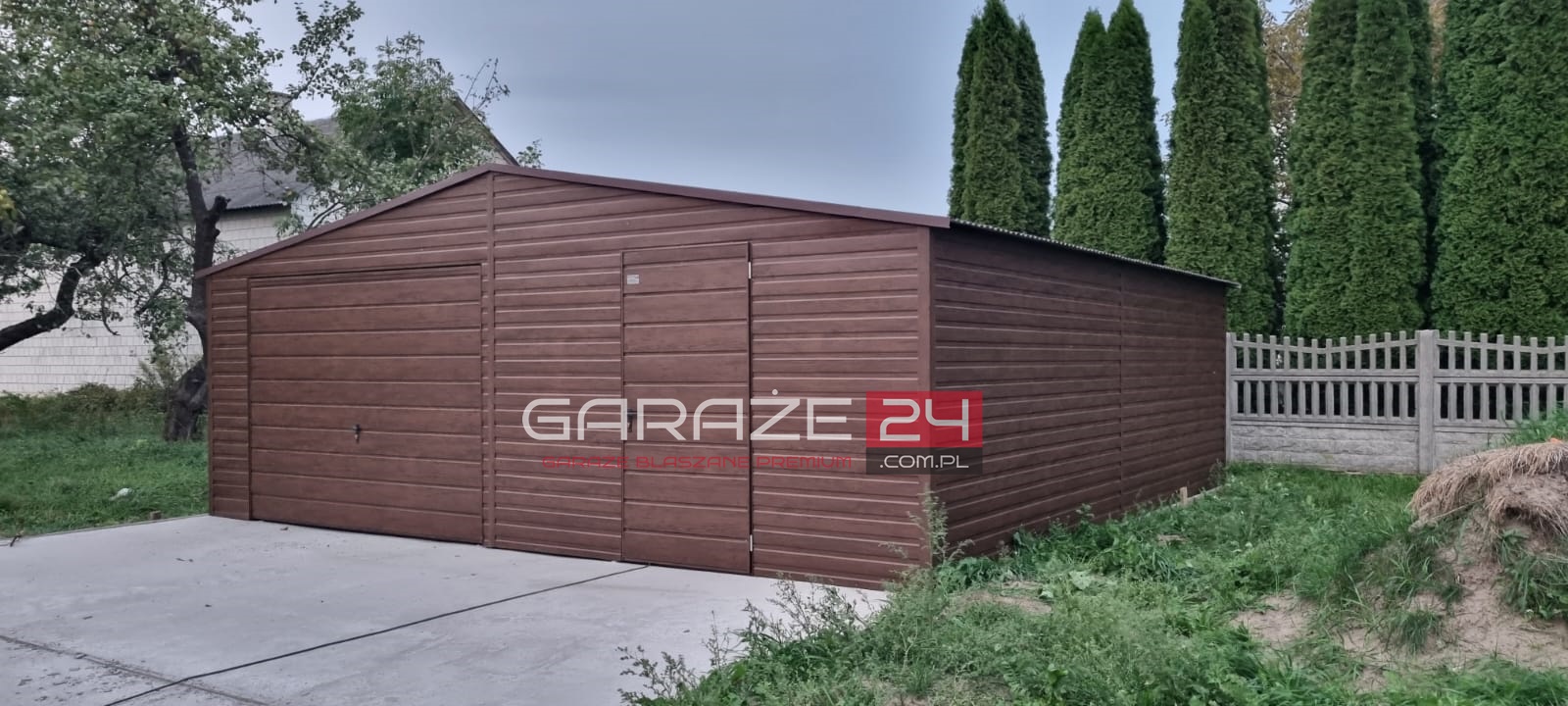 Garaż blaszany PREMIUM 7x5m do 35m2 na zgłoszenie, ciemny orzech , brama uchylna , drzwi ,wzmocniony profilem zamkniętym ocynkowanym - obrazek 3