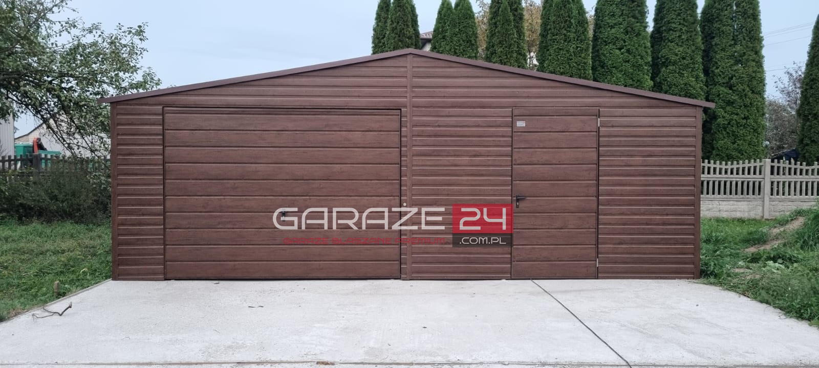 Garaż blaszany PREMIUM 7x5m do 35m2 na zgłoszenie, ciemny orzech , brama uchylna , drzwi ,wzmocniony profilem zamkniętym ocynkowanym - obrazek 2
