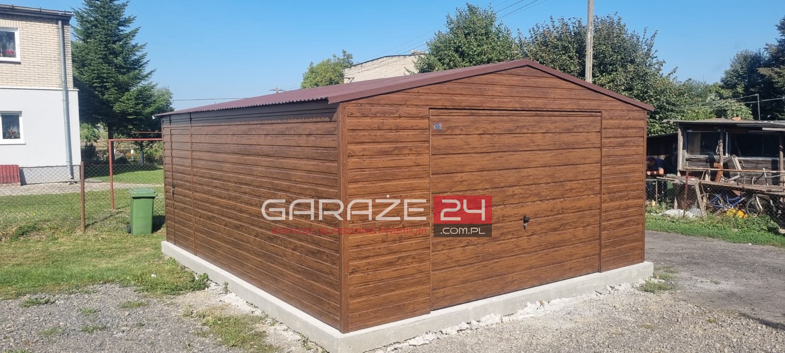 Garaż blaszany PREMIUM 5x6m do 35m2 na zgłoszenie, jasny orzech , brama uchylna, wzmocniony profilem zamkniętym ocynkowanym - obrazek 2