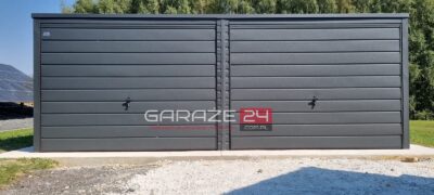 Garaż blaszany PREMIUM 6x5,80m, do 35m2 na zgłoszenie,  grafit mat , dwie bramy uchylne , wzmocniony profilem zamkniętym ocynkowanym