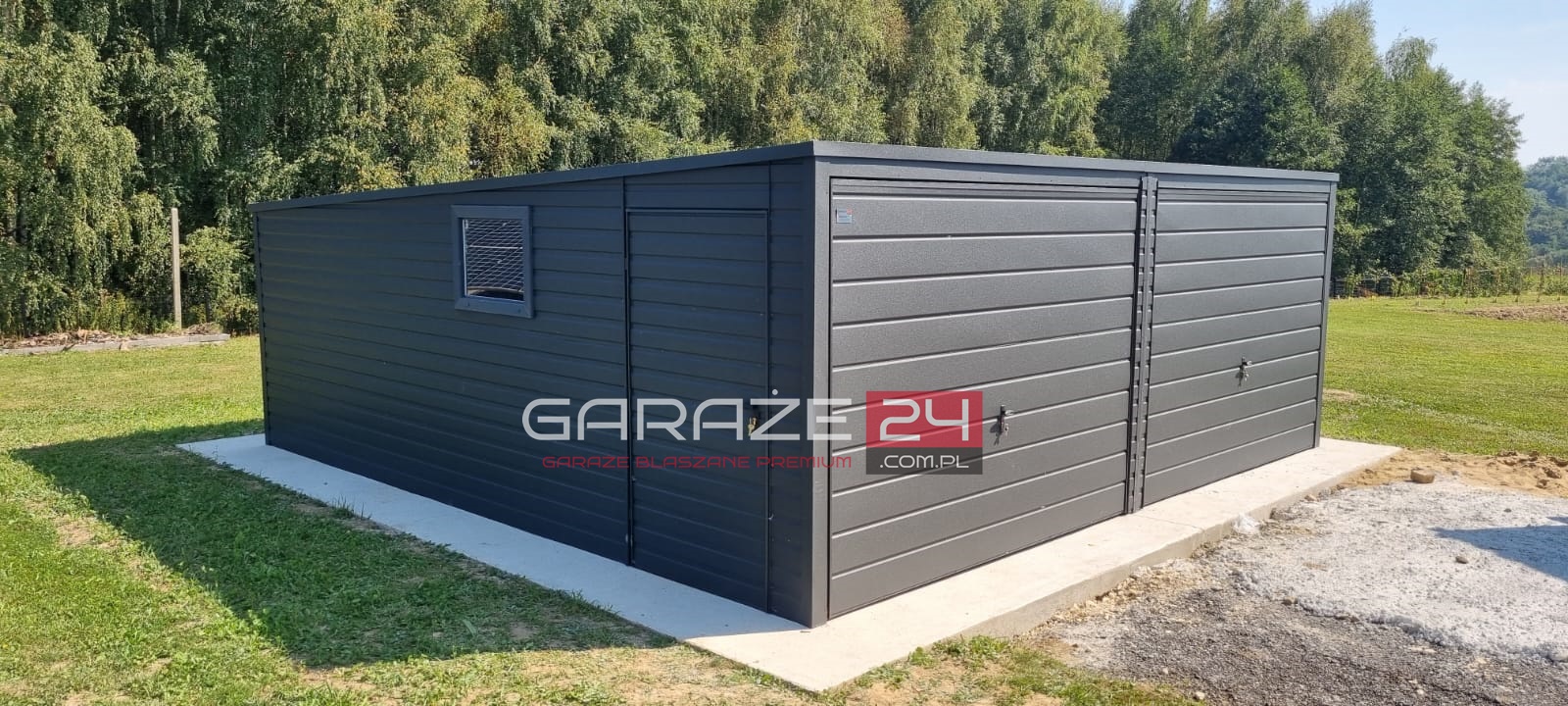 Garaż blaszany PREMIUM 6x5,80m, do 35m2 na zgłoszenie, grafit mat , dwie bramy uchylne , wzmocniony profilem zamkniętym ocynkowanym - obrazek 2