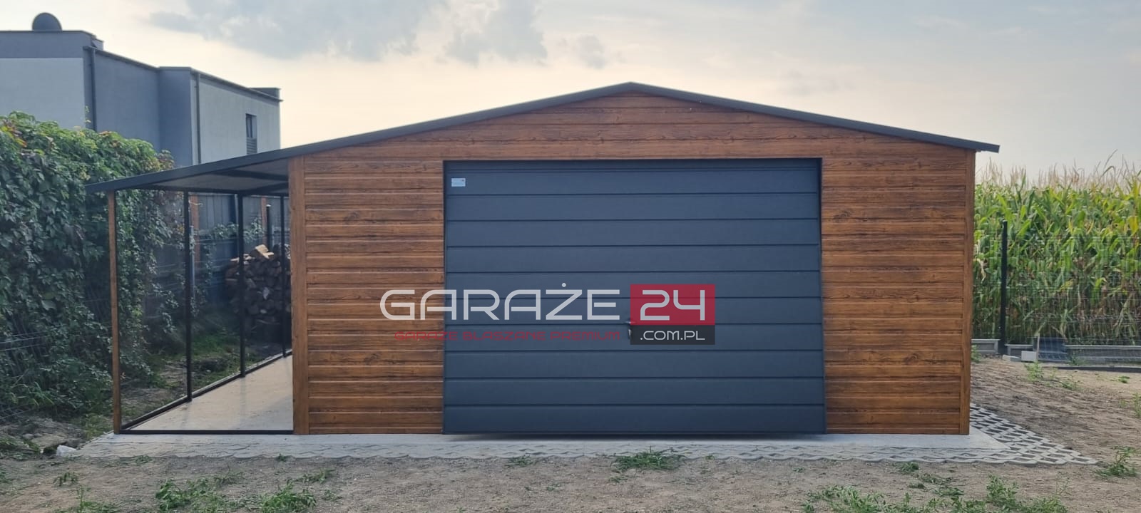 Garaż blaszany 6m szeroki ( 5m garaż + 1m wiata) 5,80m długi, do 35m2 na zgłoszenie ,brama uchylna, wzmocniony profilem zamkniętym ocynkowanym