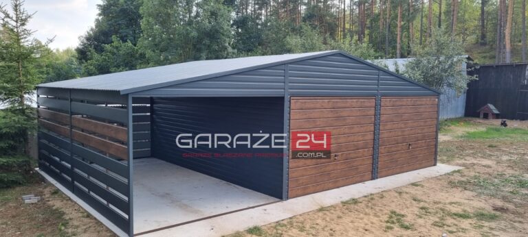 Garaż blaszany z wiatą na drewno (drewutnią) – praktyczne połączenie dla każdego